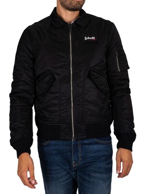 Schott Removable Badge Bomber Jacket - Black