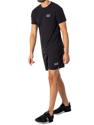 EA7 Logo Ventus Shorts and T-Shirt Set- Black/White