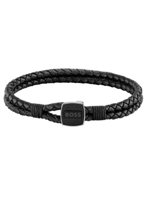 BOSS Seal Braided Leather Bracelet - Black