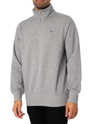 GANT Regular Shield Half Zip Sweatshirt - Grey Melange