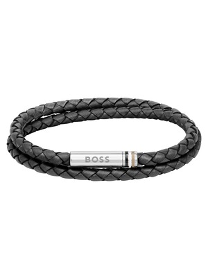 BOSS Ares Leather Rope Bracelet - Black