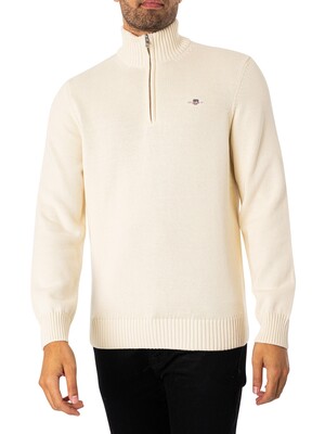 GANT Casual Cotton Half Zip Sweatshirt - Cream