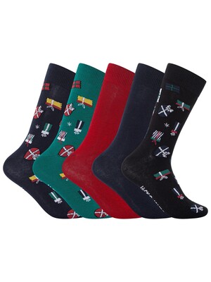Jack & Jones 5 Pack Xmas Wrapping Socks - Navy