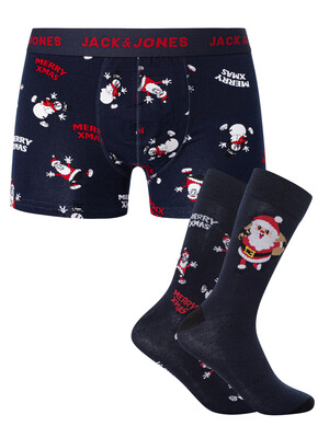 Jack & Jones Happy Xmas Trunks & Socks Gift Box - Navy Blazer