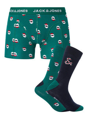 Jack & Jones Sweet Santa Trunks & Socks Gift Box - Aventurine/Navy