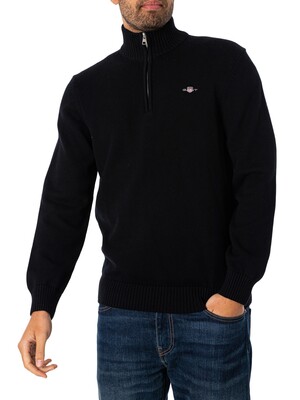 GANT Casual Cotton Half Zip Sweatshirt - Black