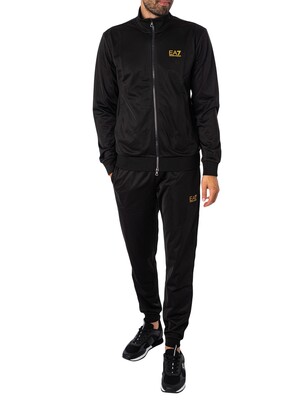 EA7 Logo Zip Tracksuit - Black/Gold
