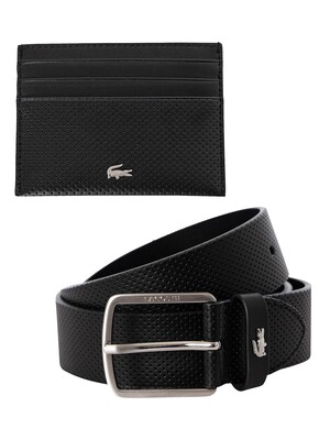 Lacoste Leather Belt/Card Holder Gift Set - Black