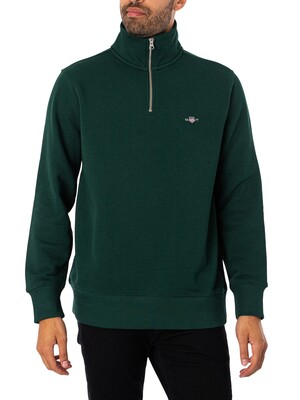 GANT Regular Shield Half Zip Sweatshirt - Tartan Green