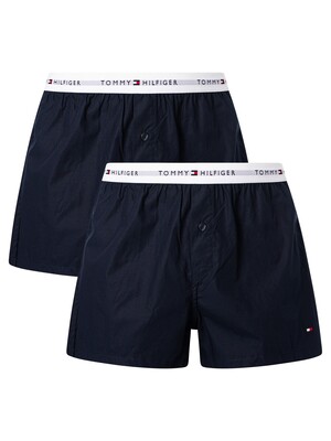 Tommy Hilfiger 2 Pack Signature Cotton Essentials Woven Boxers - Desert Sky