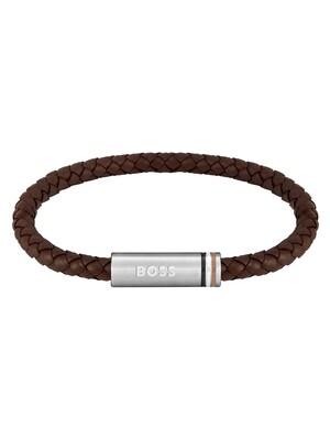 BOSS Ares Braided Leather Bracelet - Brown