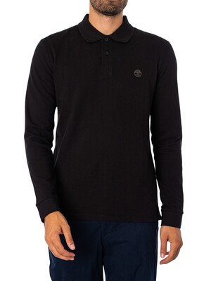 Timberland Slim Fit Longsleeved Embroidered Logo Polo Shirt - Black