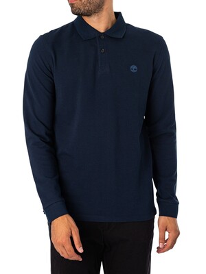 Timberland Slim Fit Longsleeved Embroidered Logo Polo Shirt - Navy