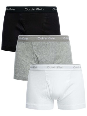 Calvin Klein 3 Pack Cotton Classics Trunks - Black/Grey Heather/White