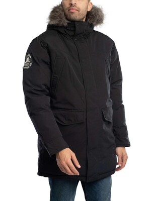 Superdry Everest Faux Fur Parka Jacket - Jet Black