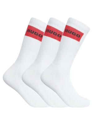 HUGO 3 Pack Label Quarter Socks - White/Red