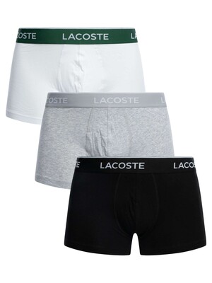 Lacoste 3 Pack Cotton Stretch Trunks - Black/Grey/White
