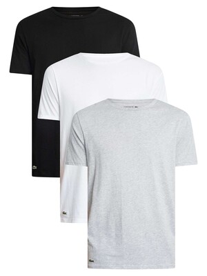 Lacoste 3 Pack Crew Lounge T-Shirts - Black/Grey/White