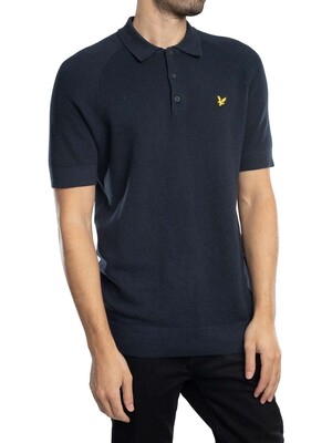 Lyle & Scott Linen Blend Knitted Polo Shirt - Dark Navy