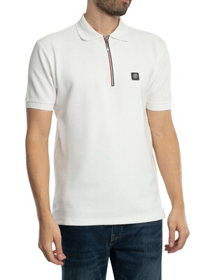 Trojan Ottoman Rib Chrome Zip Polo Shirt - Ecru