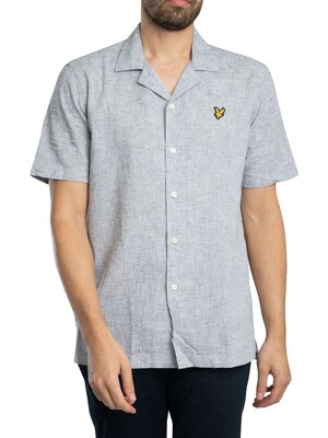Lyle & Scott Linen Blend Oxford Revere Short Sleeved Shirt - Dark Navy
