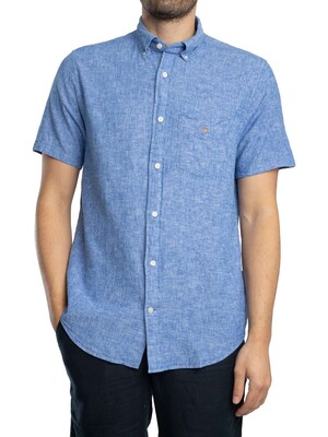 GANT Regular Cotton Linen Short Sleeved Shirt - Rich Blue