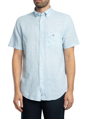GANT Regular Cotton Linen Short Sleeved Shirt - Fresh Blue