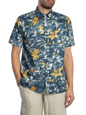 Superdry Hawaiian Print Short Sleeved Shirt - Tropical Flowers Blue Wash