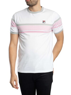Fila James Yarn Dye Stripe T-Shirt - White/High Rise/Prism Pink