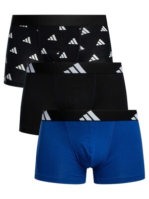 Adidas 3 Pack Active Flex Cotton Trunks - Blue/Black/Logo