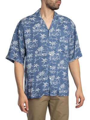 GANT Short Sleeved Rel Island Print Shirt - Dusty Navy
