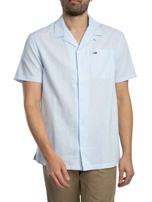 Tommy Jeans Linen Blend Camp Short Sleeved Shirt - Sweet Blue