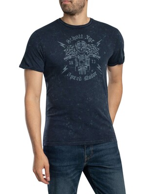 Schott Vintage Front Print T-Shirt - Navy