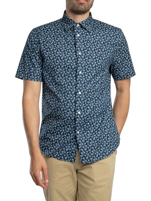 Tommy Hilfiger Flex Poplin Palm Short Sleeved Shirt - Night Sky Allover