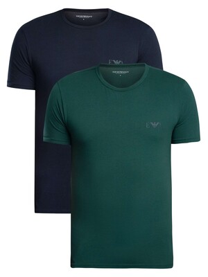 Emporio Armani 2 Pack Lounge Crew Neck Fitted T-Shirt - Blue/Pine