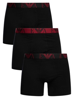 Emporio Armani 3 Pack Stretch Cotton Boxer Briefs - Black/Red