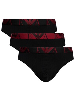 Emporio Armani 3 Pack Stretch Cotton Briefs - Black/Red