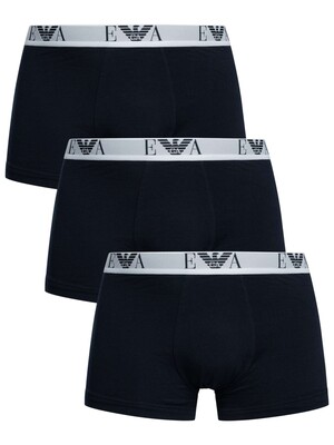 Emporio Armani 3 Pack Stretch Cotton Trunks - Blue/White