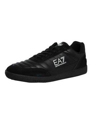 EA7 Logo Leather Trainers - Black/White