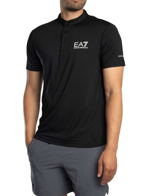 EA7 Ventus 7 Logo Buttoned T-Shirt - Black