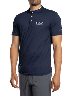 EA7 Ventus 7 Logo Buttoned T-Shirt - Navy Blue