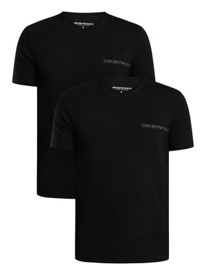 Emporio Armani 2 Pack Lounge Cotton V-Neck T-Shirt - Black/Black