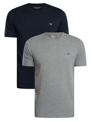 Emporio Armani 2 Pack Lounge Crew Neck Stretch T-Shirt - Grey/Blue