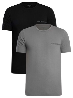 Emporio Armani 2 Pack Stretch Cotton Lounge T-Shirts - Shade/Black