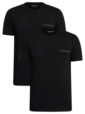 Emporio Armani 2 Pack Stretch Cotton Lounge T-Shirts - Black/Black