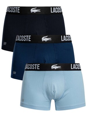 Lacoste 3 Pack Cotton Stretch Trunks - Light Blue/Blue/Navy