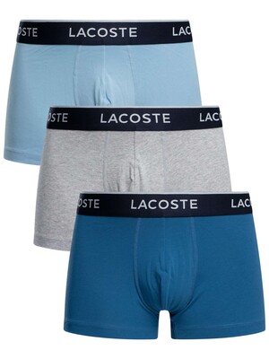 Lacoste 3 Pack Cotton Stretch Trunks - Blue/Grey/Light Blue