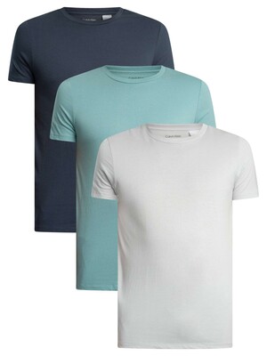 Calvin Klein 3 Pack Lounge Classic Crew T-Shirts - Micro Chip/Zoni Beach/Ink