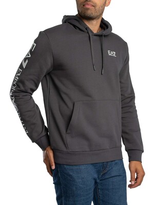 EA7 Logo Sleeve Pullover Hoodie - Asphalt