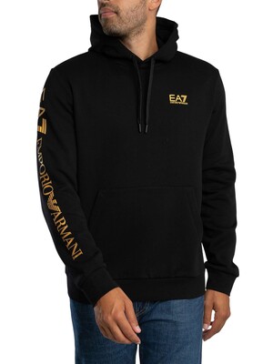 EA7 Logo Sleeve Pullover Hoodie - Black/Gold